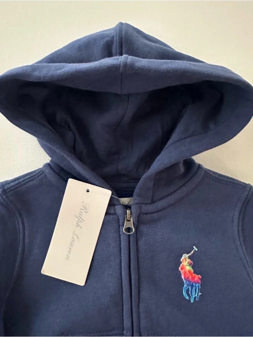 Ralph Lauren 9 Months Baby Boy Navy Hooded Zip Sweatshirt Polo Logo Cardigan